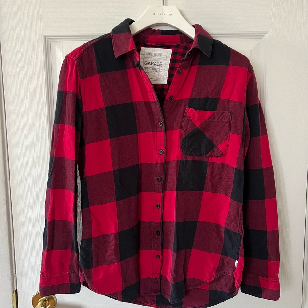 Garage Red and Black Buffalo Plaid Button-Down Shirt XS